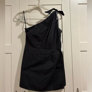 Urban Outfitters Black Poplin One-Shoulder Skort Romper